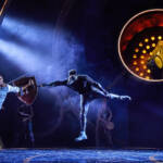 Peter fights Maugrim. The Lion, The Witch and The Wardrobe West End Production photograph.